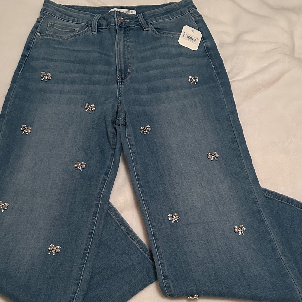 Altar'd State Light Blue Embellished Straight Leg Jeans